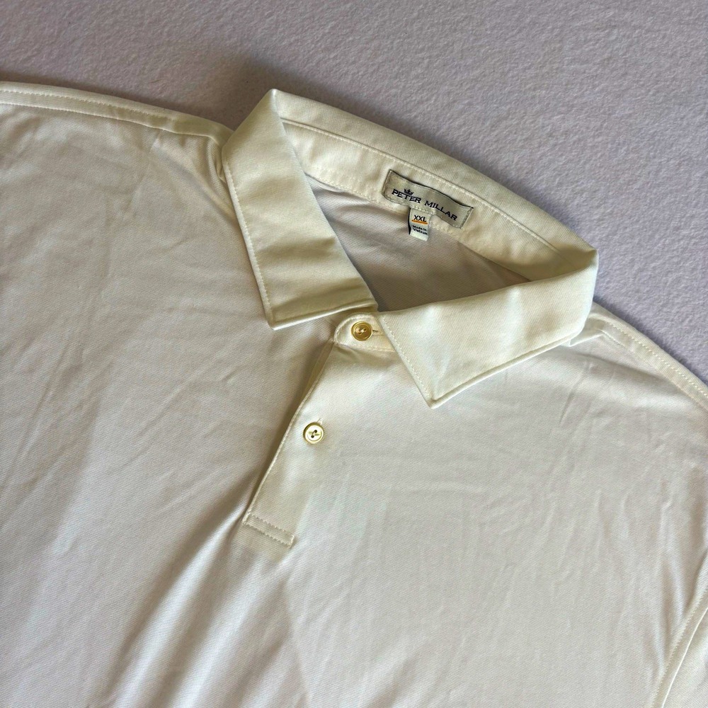 Peter Millar White Solid Knit Polyester Polo Shirt Men's XXL Short Sleeve